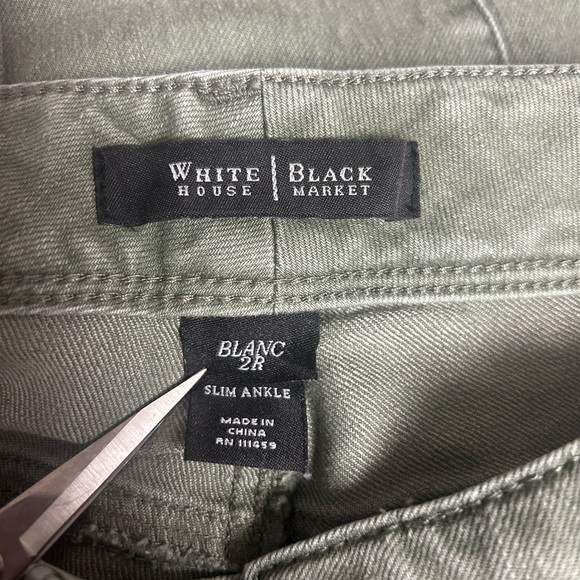 WHBM Olive Green Snap Ankle Jean Blanc 2R - Picture 8 of 9